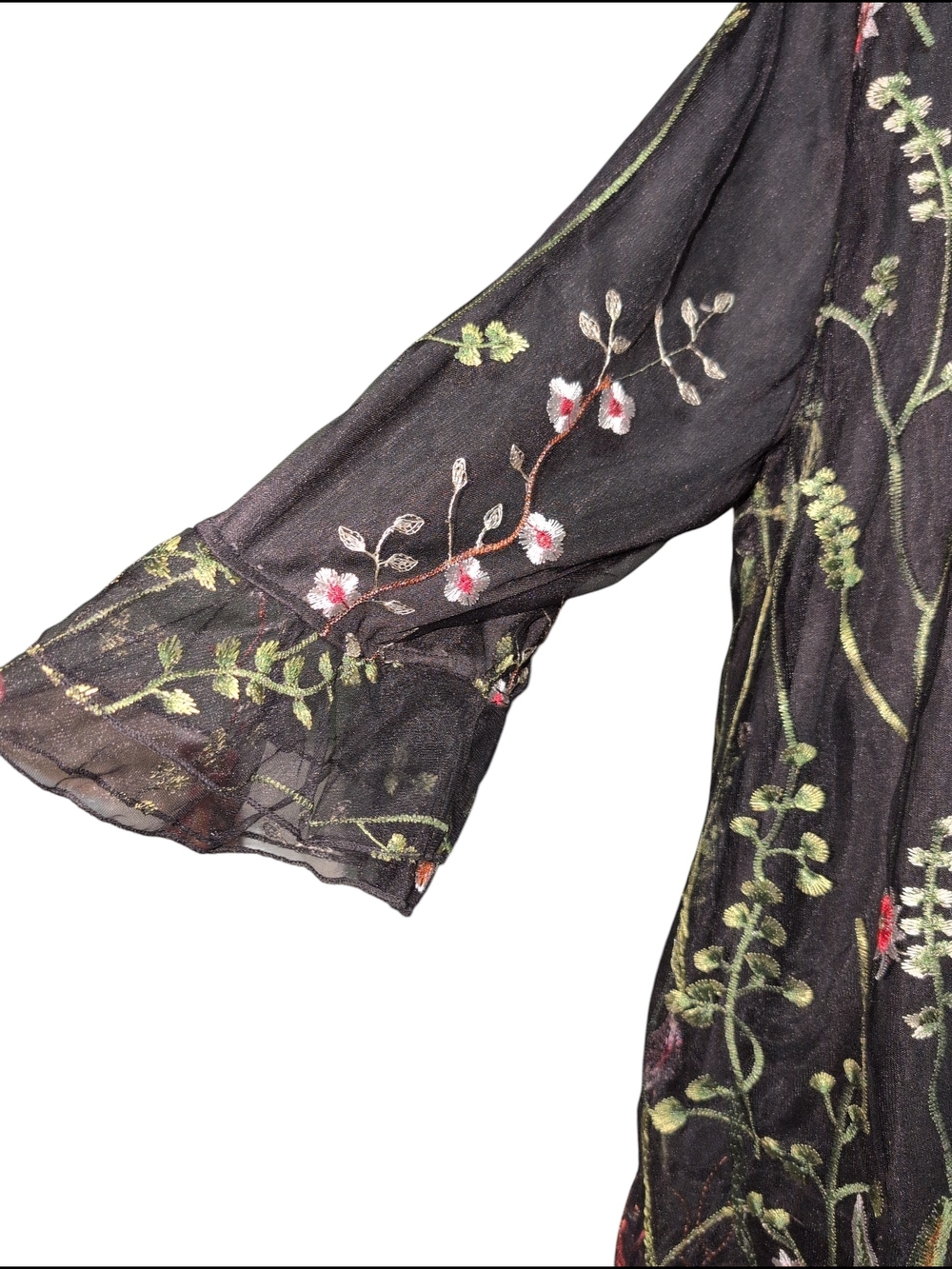 Nwt BloomChic Black V-Neck Tunic with Multicolor Floral Embroidery Sheer 22 24 - Picture 7 of 13